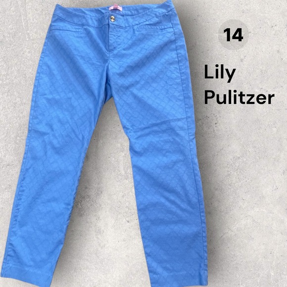 Lilly Pulitzer Pants - Lilly Pulitzer Blue Jacquard Quatrefoil Ankle Pants Size 14 Slim Stretch NWOT